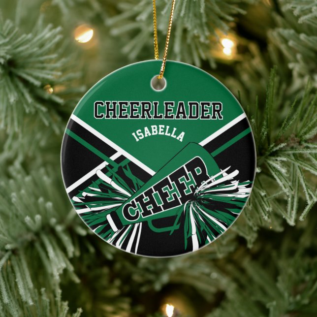 Cheerleader 2S 📣 💖 - Dark Green, Black and White Ceramic Ornament (Tree)