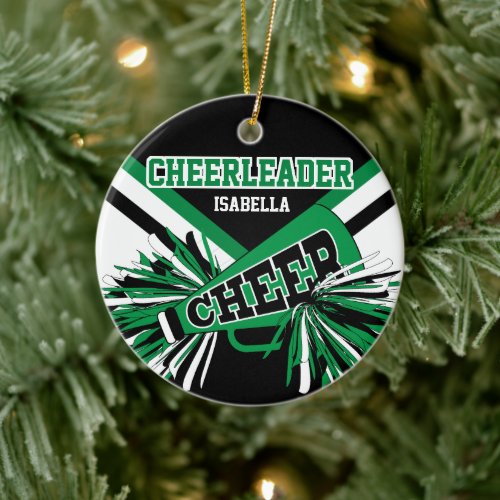Cheerleader 2S   _ Green Black and White Ceramic Ornament