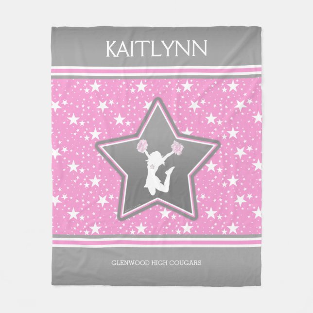 Cheerleader Among the Stars in Pink with YOUR NAME Fleece Blanket (Front)