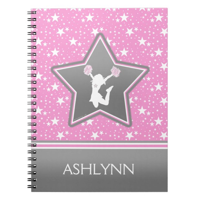 Cheerleader Among the Stars in Pink with YOUR NAME Notebook (Front)