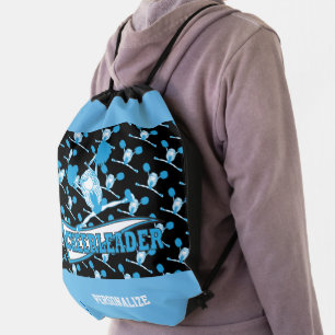 📣 Cheerleader    Baby Blue and Black  Drawstring Bag