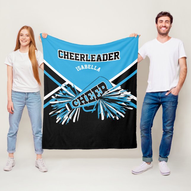 📣 Cheerleader Baby Blue, Black & White Fleece Blanket (In Situ)
