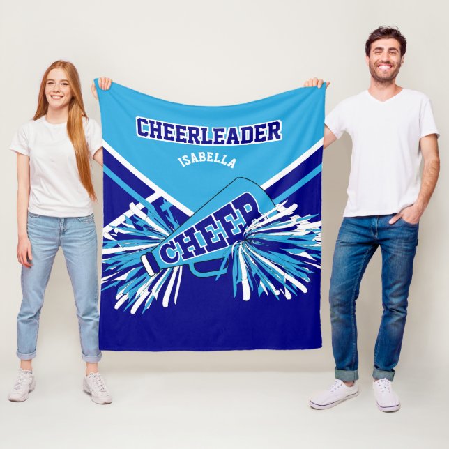📣 Cheerleader  Baby Blue,  Blue & White  Fleece Blanket (In Situ)