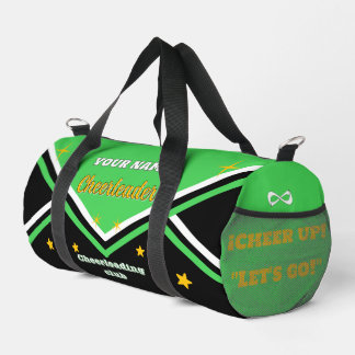 cheerleader bag, personalize green, white & black duffle bag