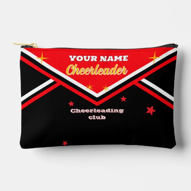 cheerleader bag, personalize red, white & black du accessory pouch (Front)