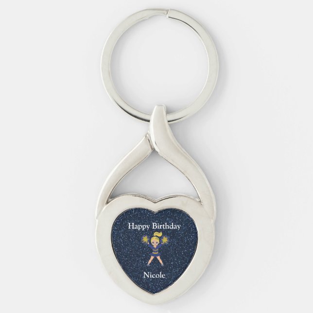 Cheerleader Birthday Blonde Girl Metal Keychain (Front)