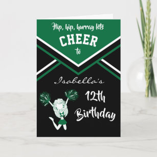 Cheerleader Birthday - DIY Name & Age - Dark Green Card