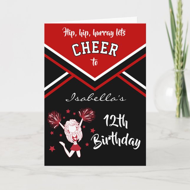 Cheerleader Birthday - DIY Name and Age - Dark Red Card (Front)
