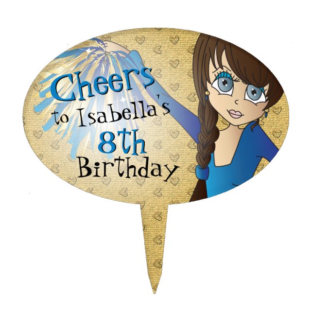 Cheerleader Birthday Girl - Blue Cake Topper (Front)
