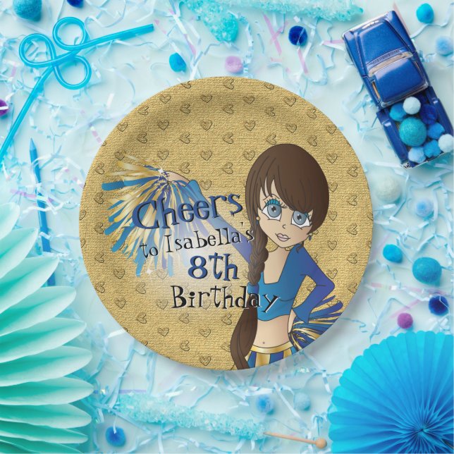 Cheerleader Birthday Girl - Blue Paper Plates (Party)