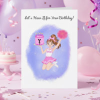 Cheerleader Birthday Girl Jumping with Cake