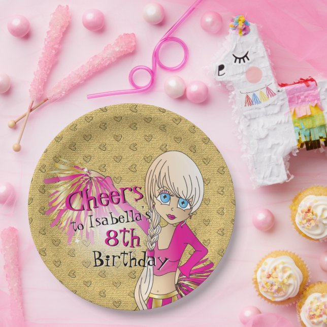 Cheerleader Birthday Girl - Pink Paper Plates (Party)