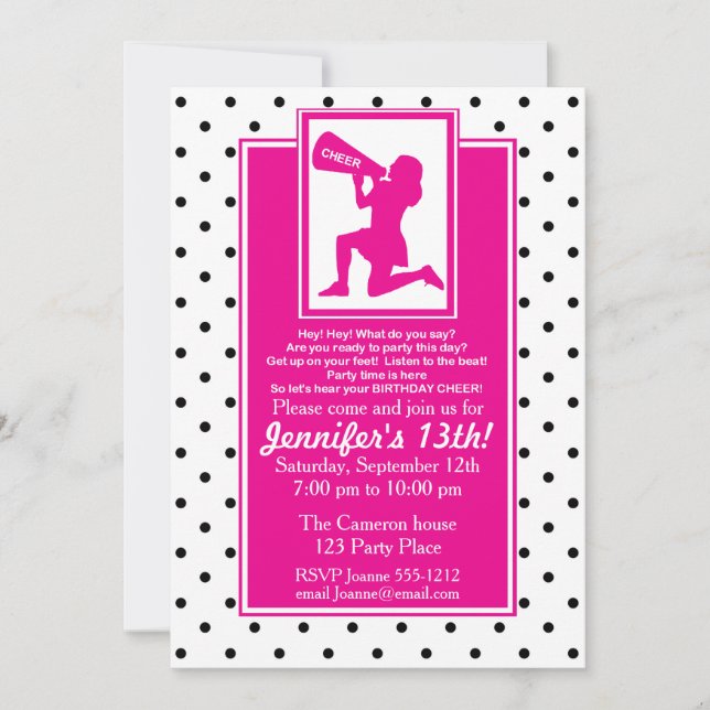 Cheerleader Birthday Invitation Customizable (Front)