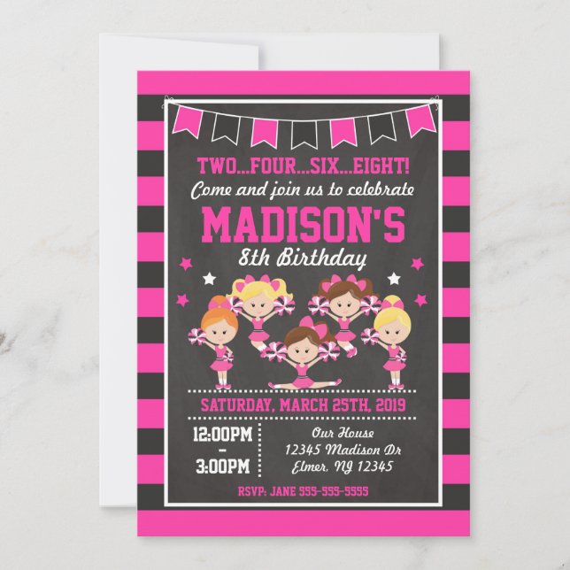 Cheerleader Birthday Invitation / Pink & Black (Front)