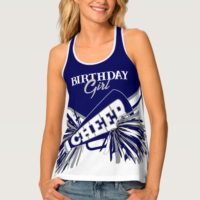 Cheerleader Birthday - Navy, Gray & White Tank Top (Front)