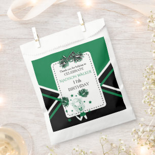 Cheerleader Birthday Party Green, Black, White Favor Bag