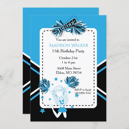 Cheerleader Birthday Party in Baby Blue Invitation