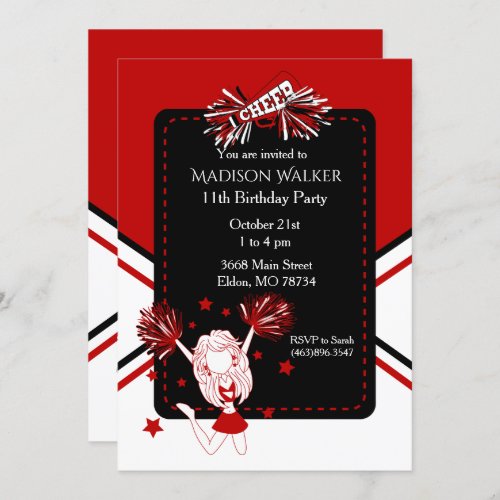 Cheerleader Birthday Party in Dark Red Invitation