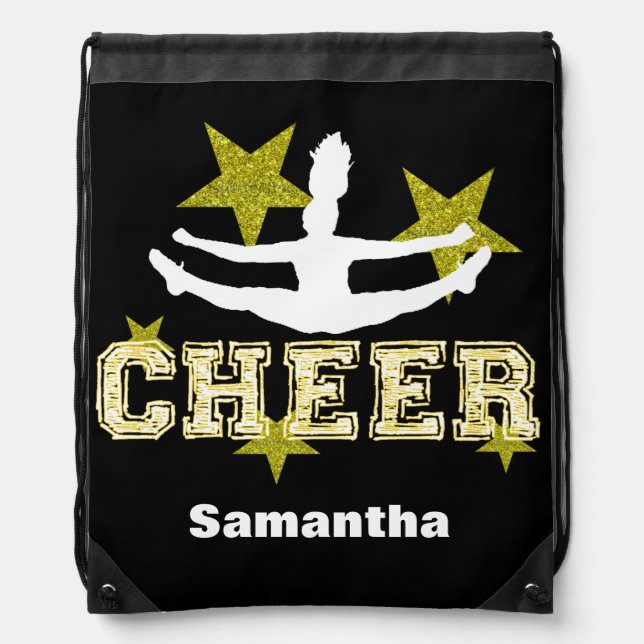 Cheerleader black and gold cinch sack backpack (Front)