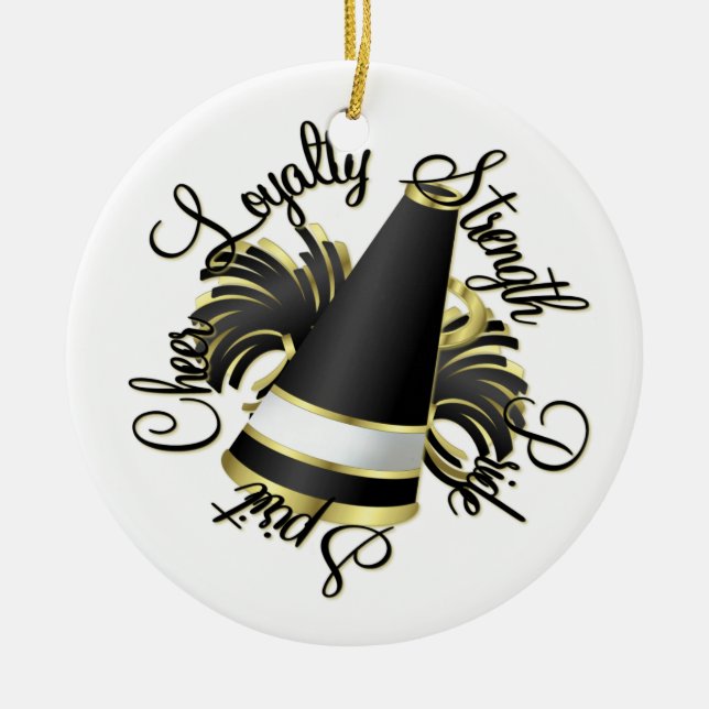 Cheerleader Black and Gold Qualities Ceramic Ornament (Front)