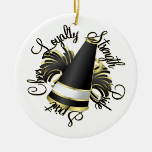 Cheerleader Black and Gold Qualities Ceramic Ornament