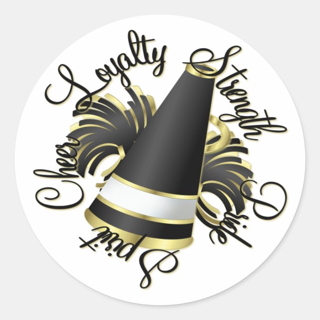 Cheerleader Black and Gold Qualities Classic Round Sticker (Front)