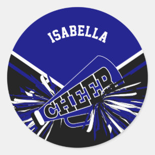 📣 Cheerleader - Black, Dark Blue and White Classic Round Sticker