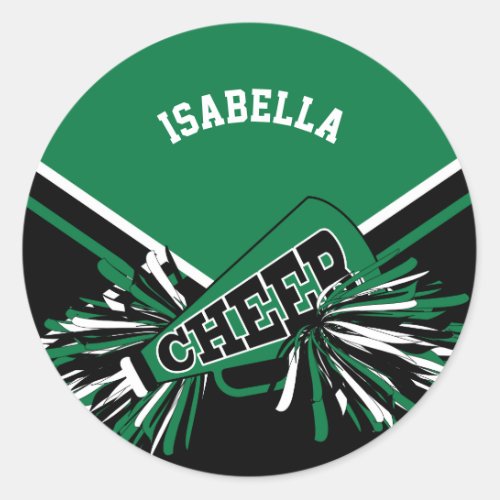  Cheerleader _  Black Green and White Classic Round Sticker