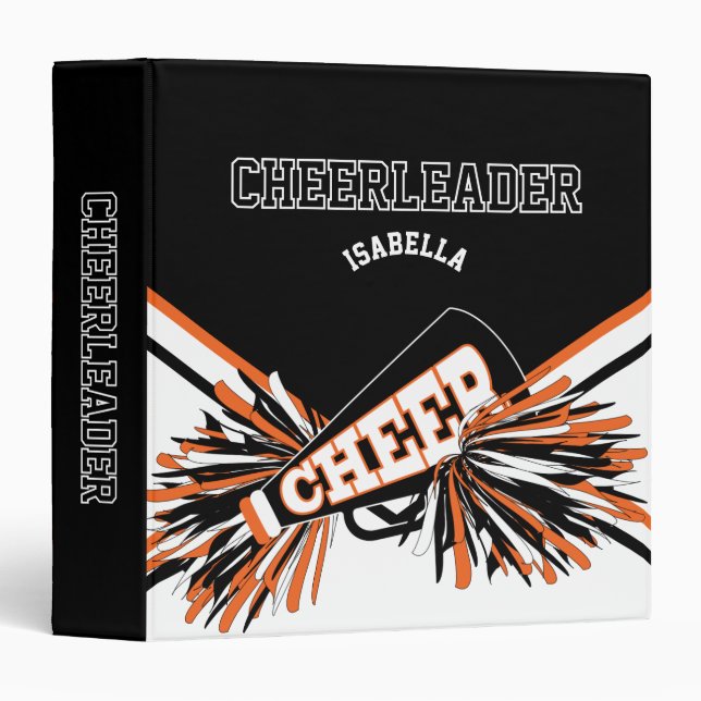 Cheerleader - Black, Orange and White 3 Ring Binder (Front/Spine)