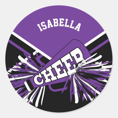  Cheerleader _ Black Purple and White Classic Round Sticker