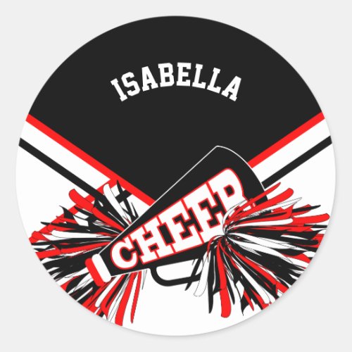  Cheerleader _  Black Red and White Classic Round Sticker