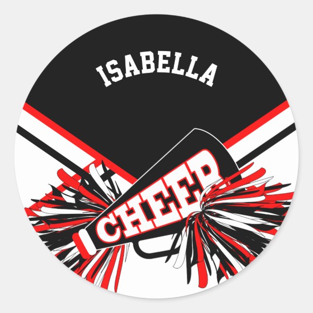 📣 Cheerleader -  Black, Red and White Classic Round Sticker (Front)