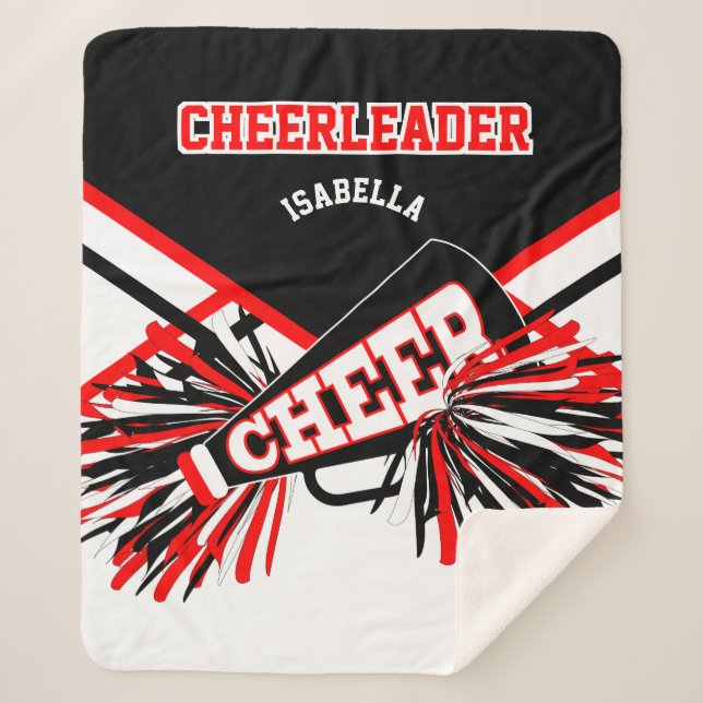 Cheerleader 📣 - Black, White & Red Sherpa Blanket (Front)
