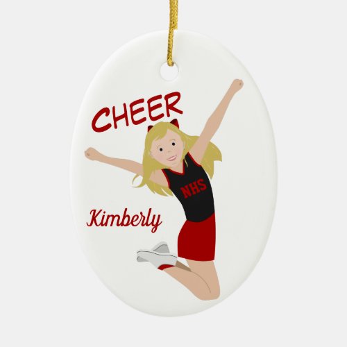 Cheerleader Blonde Black  Red Ceramic Ornament