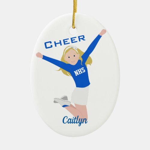 Cheerleader Blonde Blue  White Ceramic Ornament