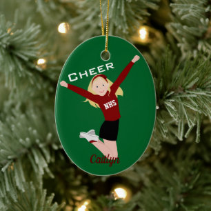 Cheerleader Blonde Red & Black Ceramic Ornament