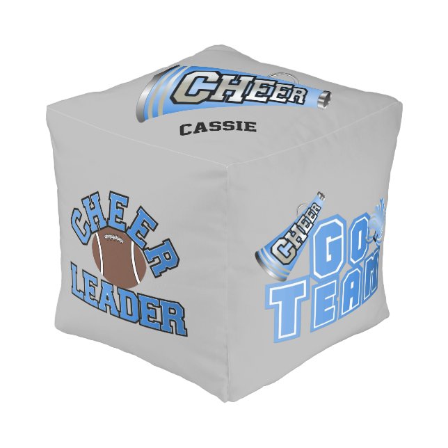 Cheerleader Blue and Gray Custom Block Cube Pouf (Angled Front)