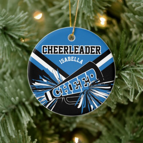 Cheerleader  _ Blue White and Black Ceramic Ornament