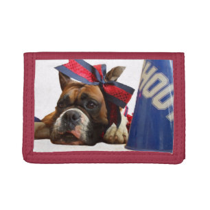 Cheerleader boxer dog trifold wallet