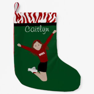 Cheerleader Brunette in Red & Black Small Christmas Stocking