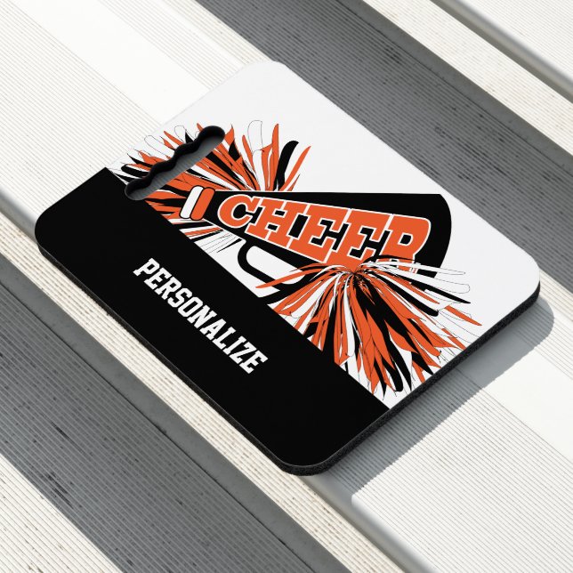Cheerleader Cheer in Orange, White and Black Seat Cushion (In Situ)