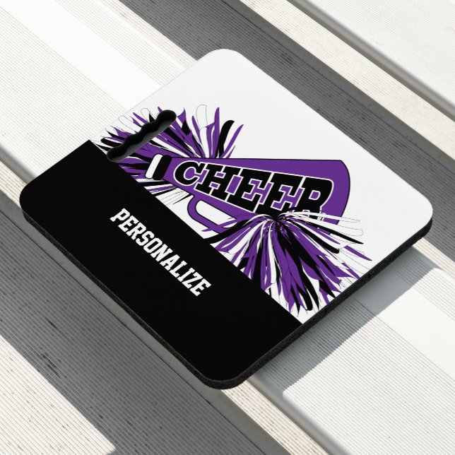 Cheerleader Cheer in Purple, White and Black Seat Cushion (In Situ)