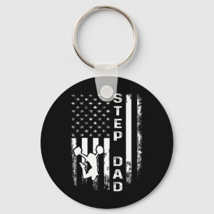 Cheerleader Cheer Step Dad America Flag Vintage Xm Keychain