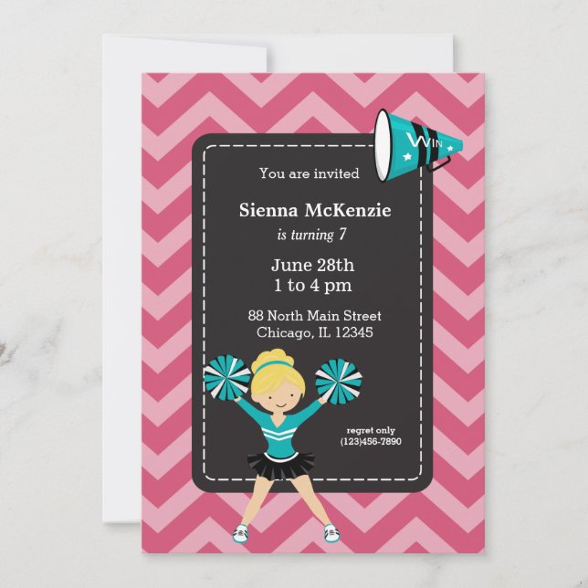 Cheerleader, choose your own background color invitation (Front)
