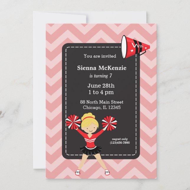 Cheerleader, choose your own background color invitation (Front)