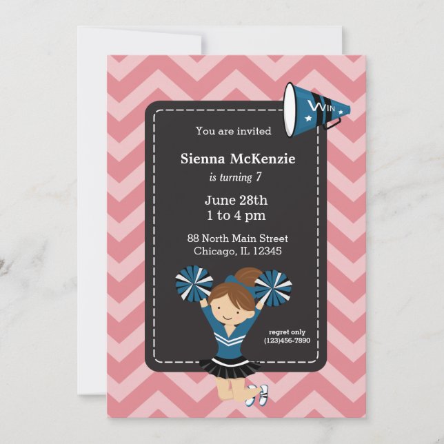 Cheerleader, choose your own background color invitation (Front)