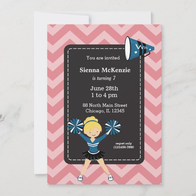 Cheerleader, choose your own background color invitation (Front)