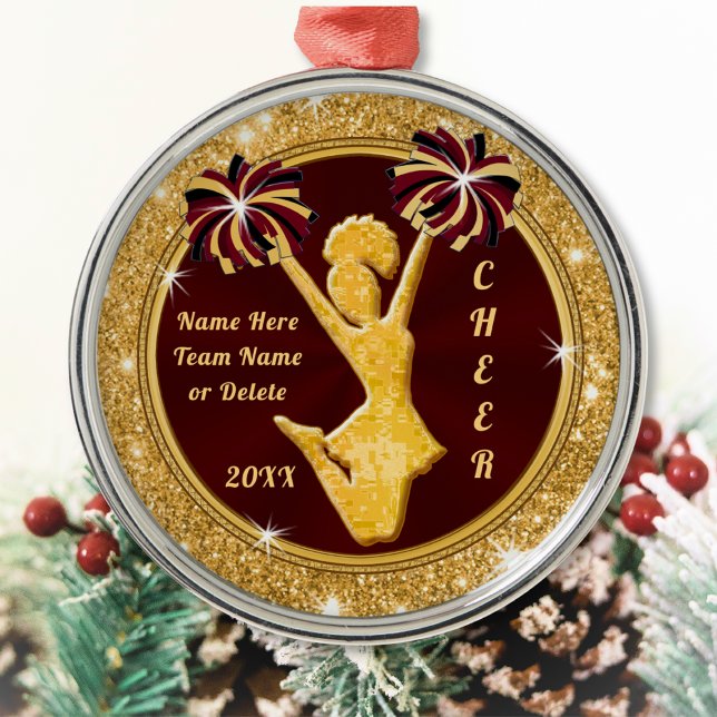 Cheerleader Christmas Ornaments Personalized (Burgundy Maroon, Christmas gifts for cheerleaders. Christmas gifts for cheer coach. Cheer Ornaments.)