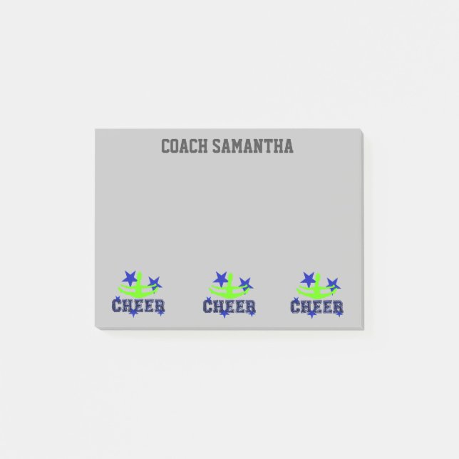 Cheerleader coach gray personalized post it notes (Front)