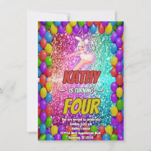Cheerleader Cute Bunny Pompom Fun birthday invite